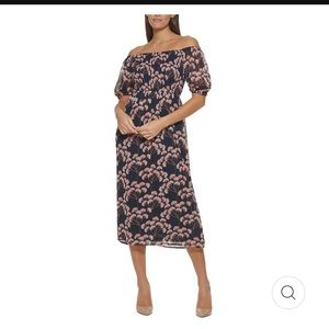 Tommy Hilfiger Womens Off-The-Shoulder Chiffon Midi Dress